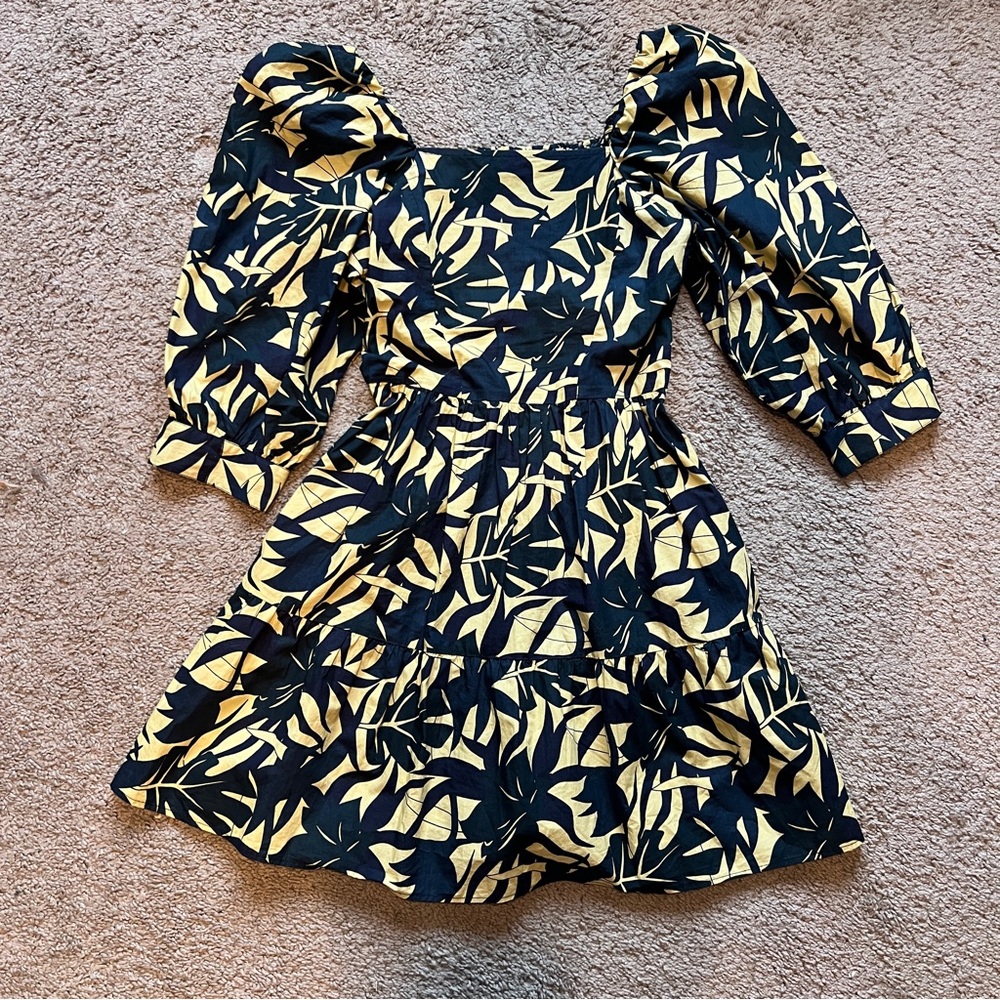 $285 Ba&sh Blue Yellow Winny Smocked Dress size 0